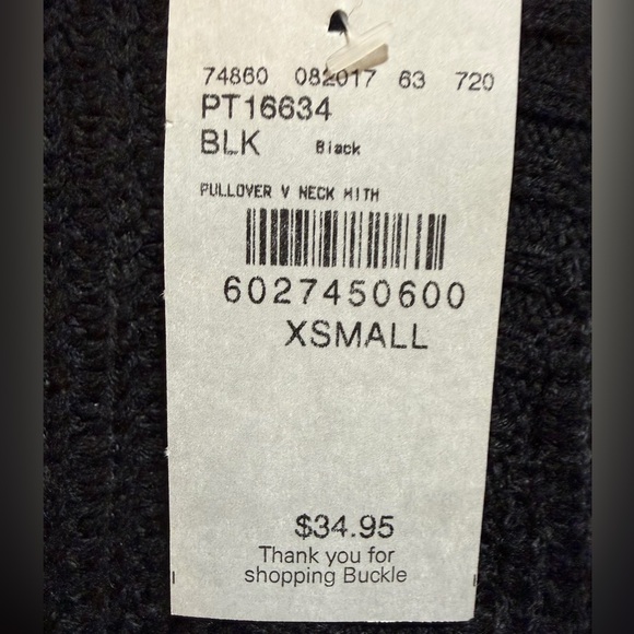 NWT Daytrip Black V-Neck Sweater with Bow Accents down sleeves - Picture 2 of 6